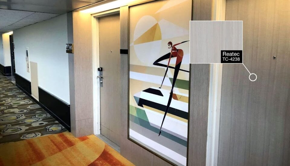 Engineered Group showcases sustainable door resurfacing using Koroseal Reatec TC-4238