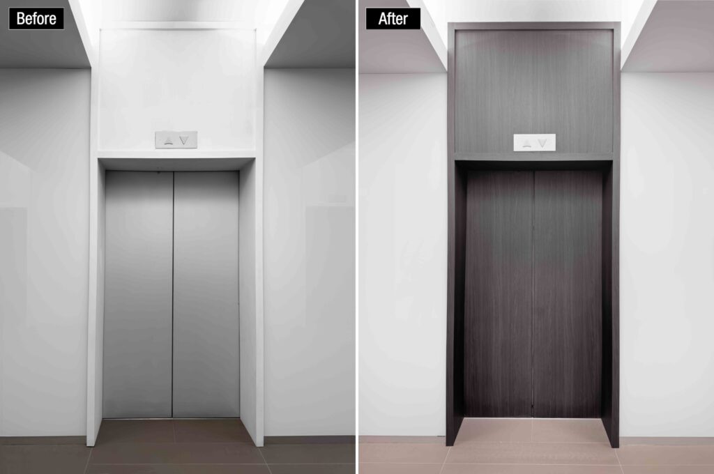 Refreshed Elevator Doors and Architectural Resurfacing Project at One Biscayne Tower in Miami, Florida